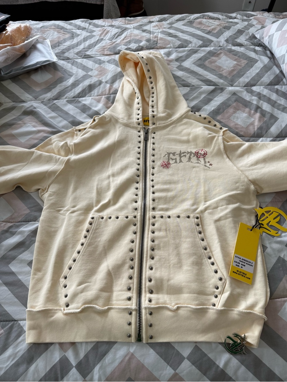 GFTDLA Joker Hoody Bone Zip-Up with Stud Accents
